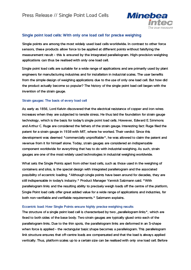 Single point load cells: With only one load cell for precise weighing - Sartorius Croatia