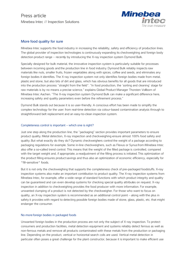 Rješenja za inspekciju u prehrambenoj industriji - Sartorius Croatia 
